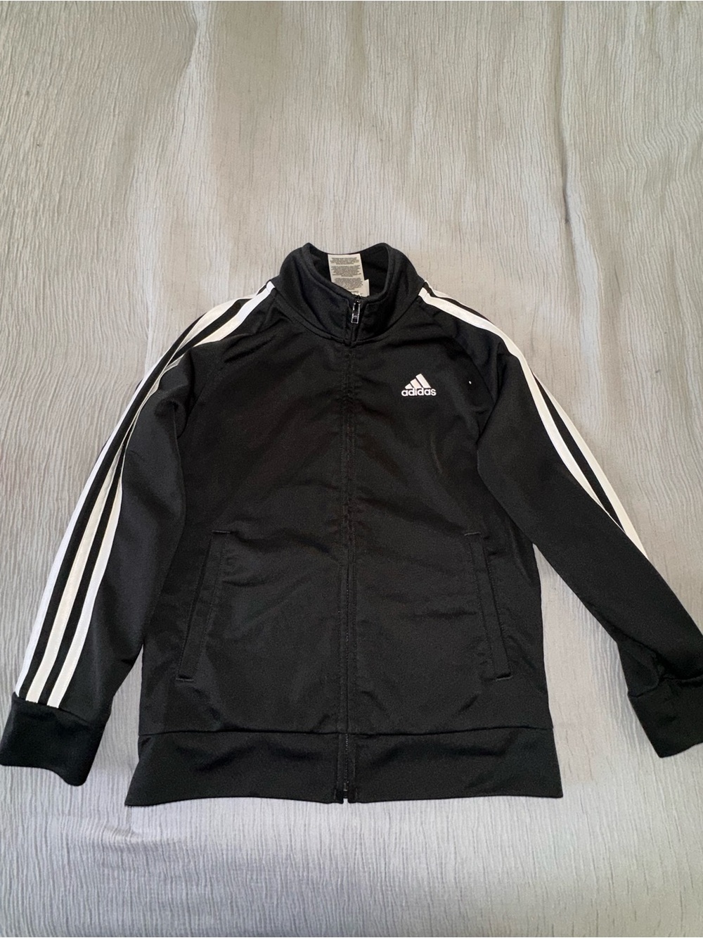 adidas Black Jacket with White Sleeve Stripes - Kids